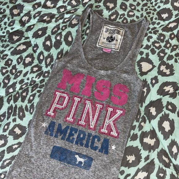 PINK Tops - Victoria’s Secret PINK Tank Top Rhinestone Bling Miss PINK America - XS
